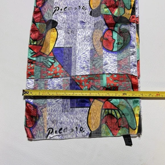 VTG Silk Feeling‎ Picasso Art Style Abstract Striped Fashion Scarf Artsy Funky - Picture 3 of 4